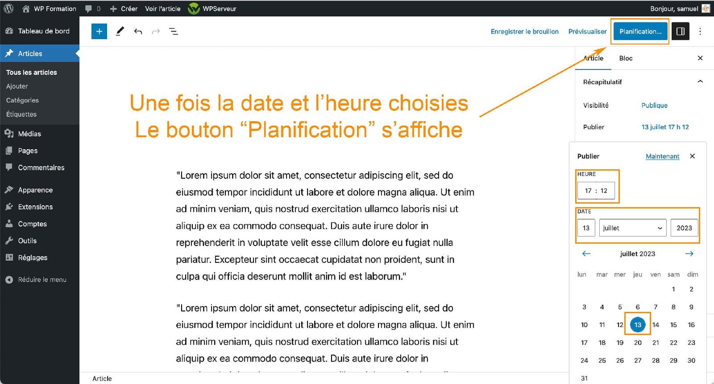 Comment planifier la publication d'un article WordPress