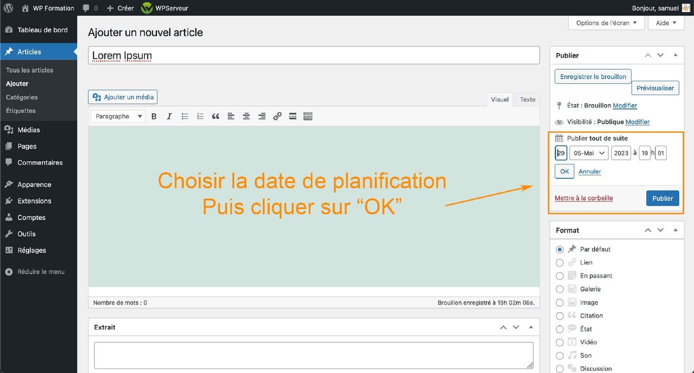 Comment planifier la publication d'un article WordPress