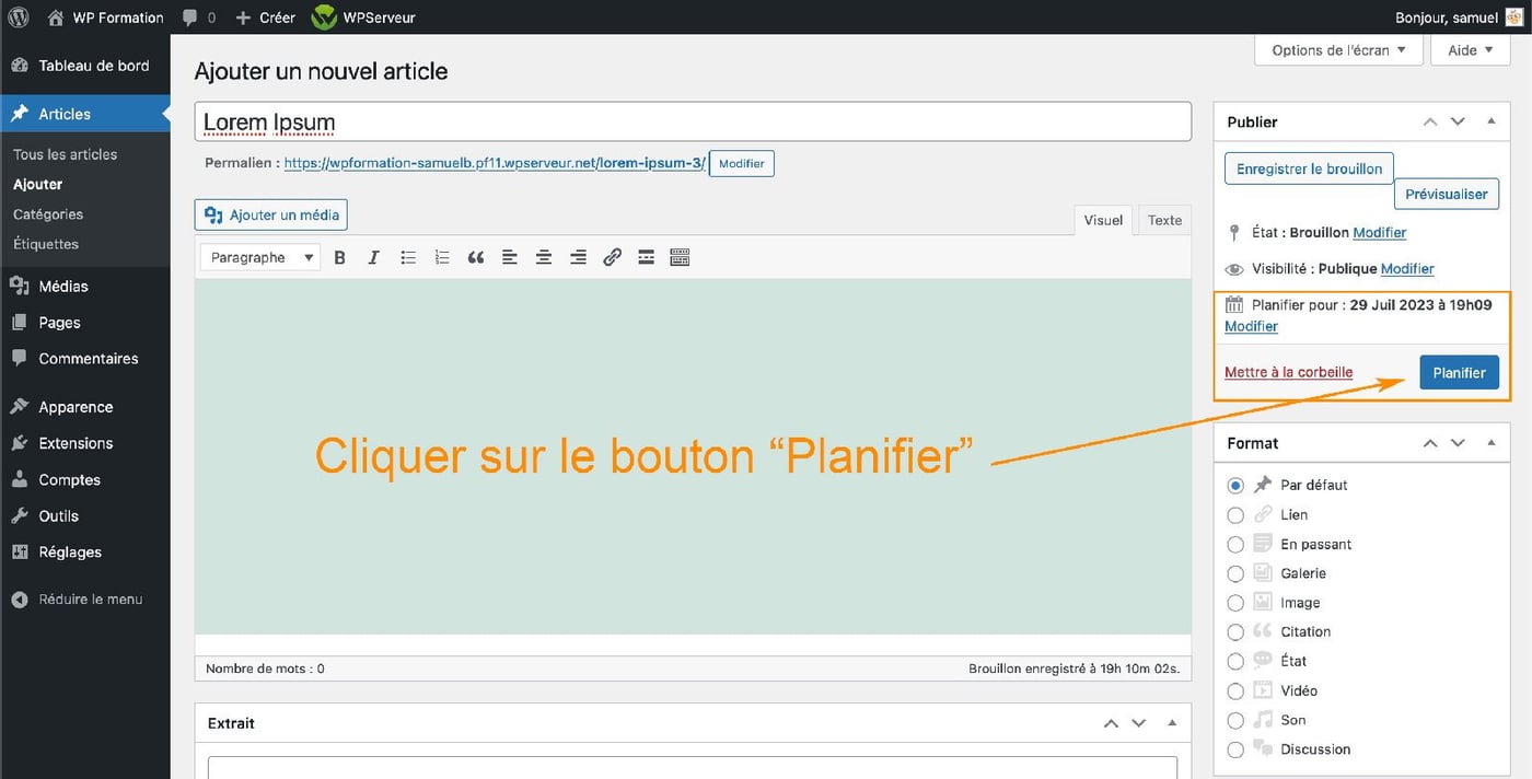 Comment planifier la publication d'un article WordPress