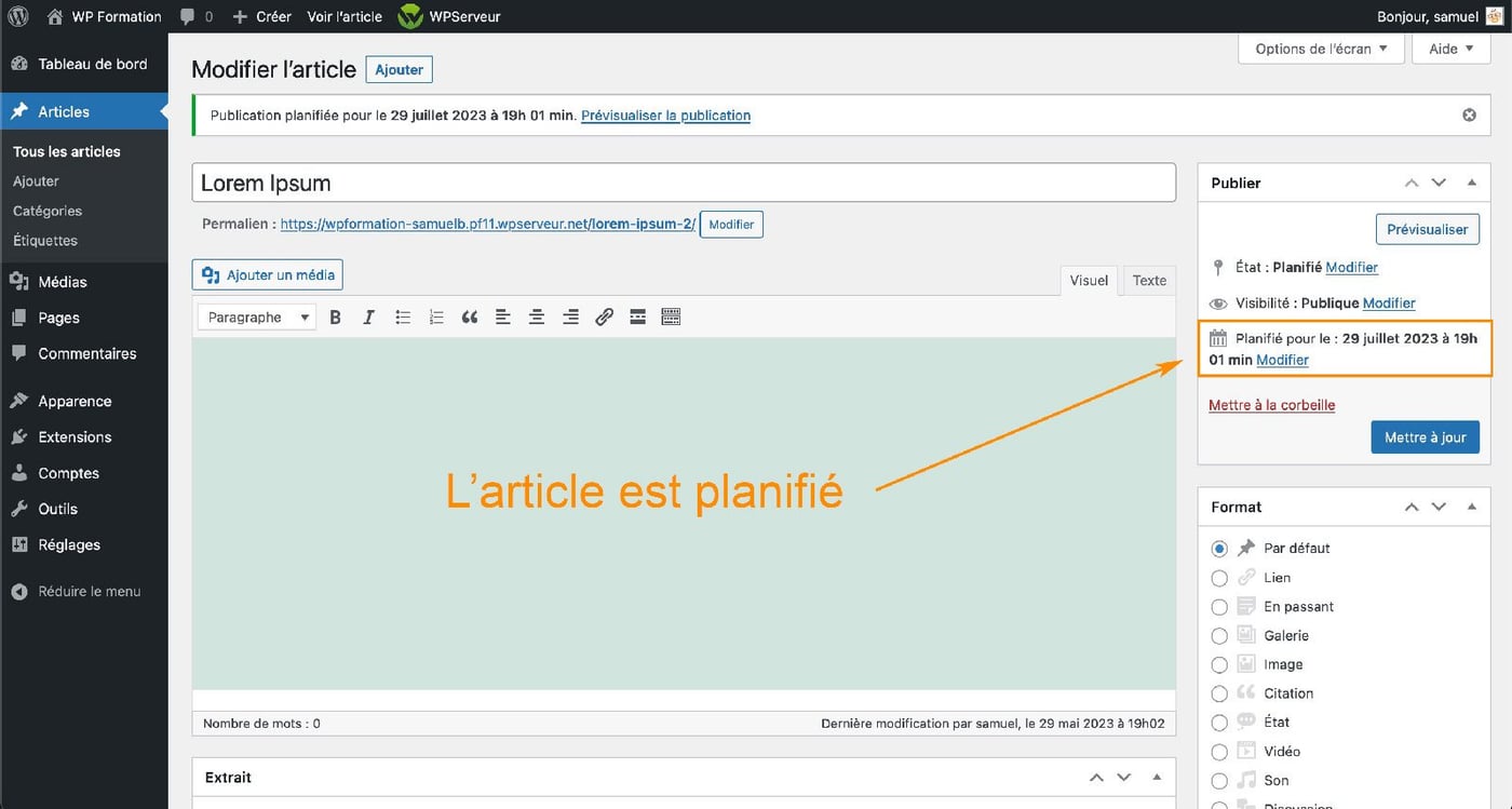 Comment planifier la publication d'un article WordPress