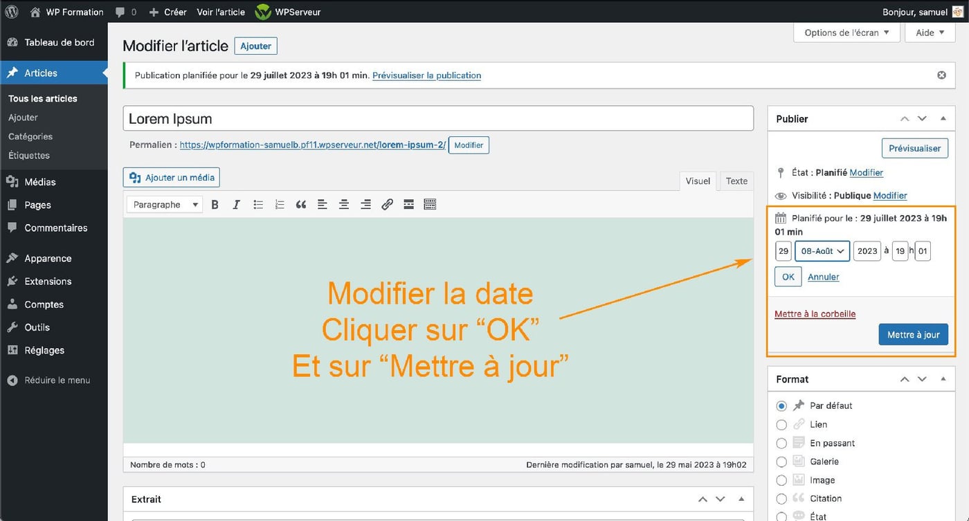 Comment planifier la publication d'un article WordPress