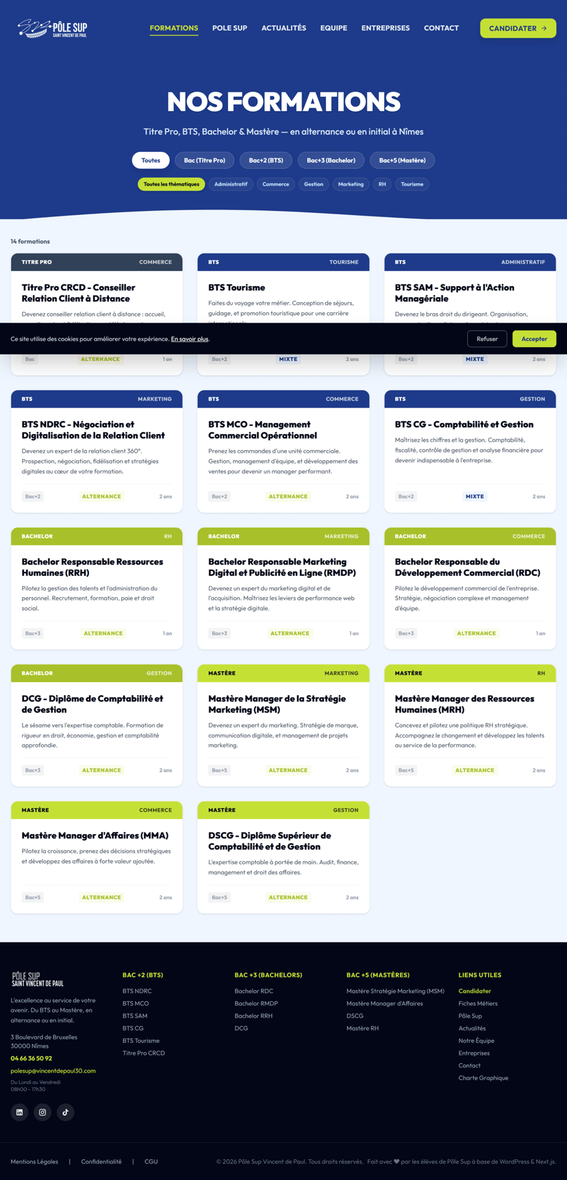 Catalogue des formations — filtrage par catégorie
