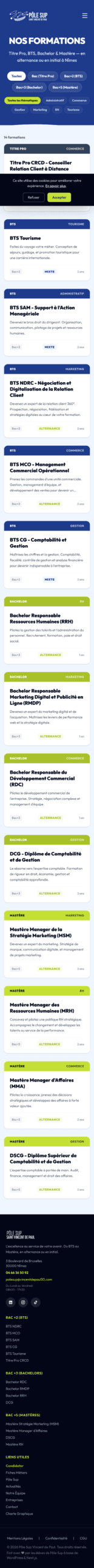Page formations sur mobile