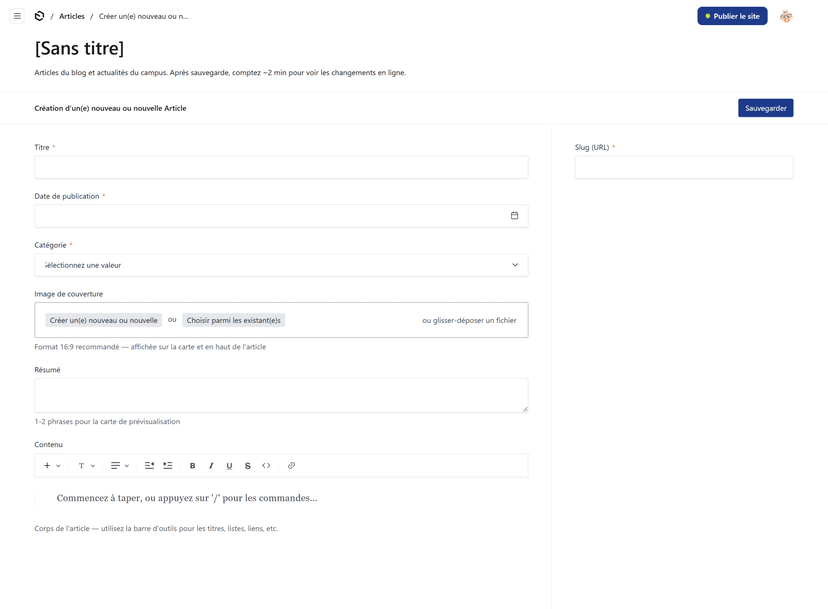 Édition d'un article dans Payload CMS avec l'éditeur Lexical