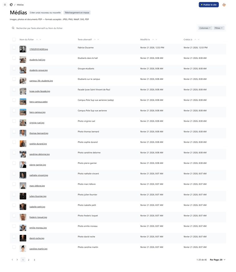 La bibliothèque média dans l'admin Payload
