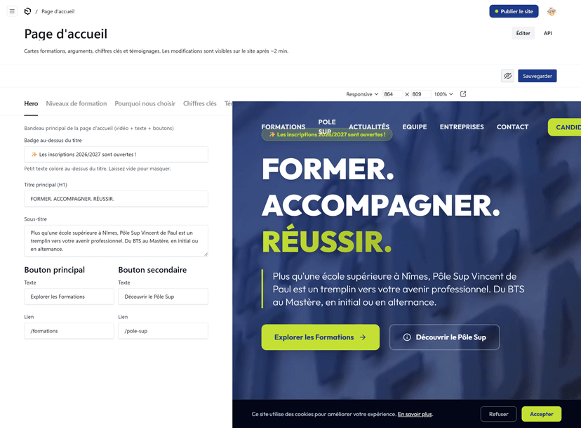 L'admin Payload : édition de la page d'accueil (Global Homepage)