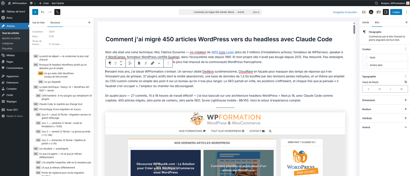 Rédaction d'un article WordPress dans l'éditeur Gutenberg pour un site headless