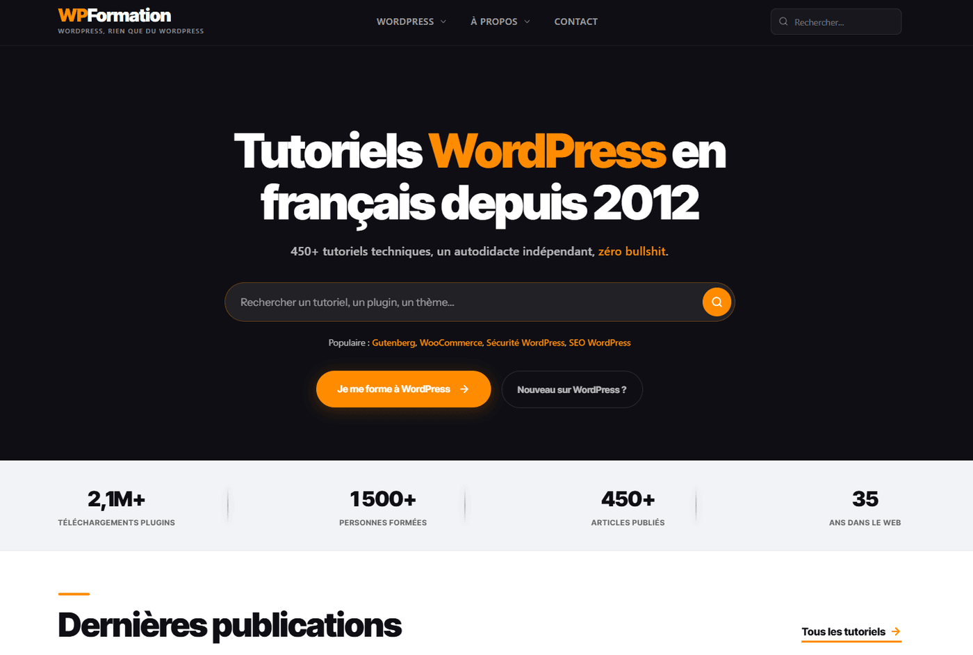 Page d'accueil WPFormation.com en 2026 après migration headless Next.js