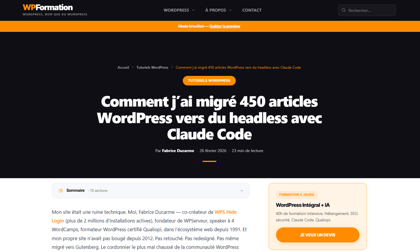 Prévisualisation d'un article en mode brouillon sur le frontend Next.js