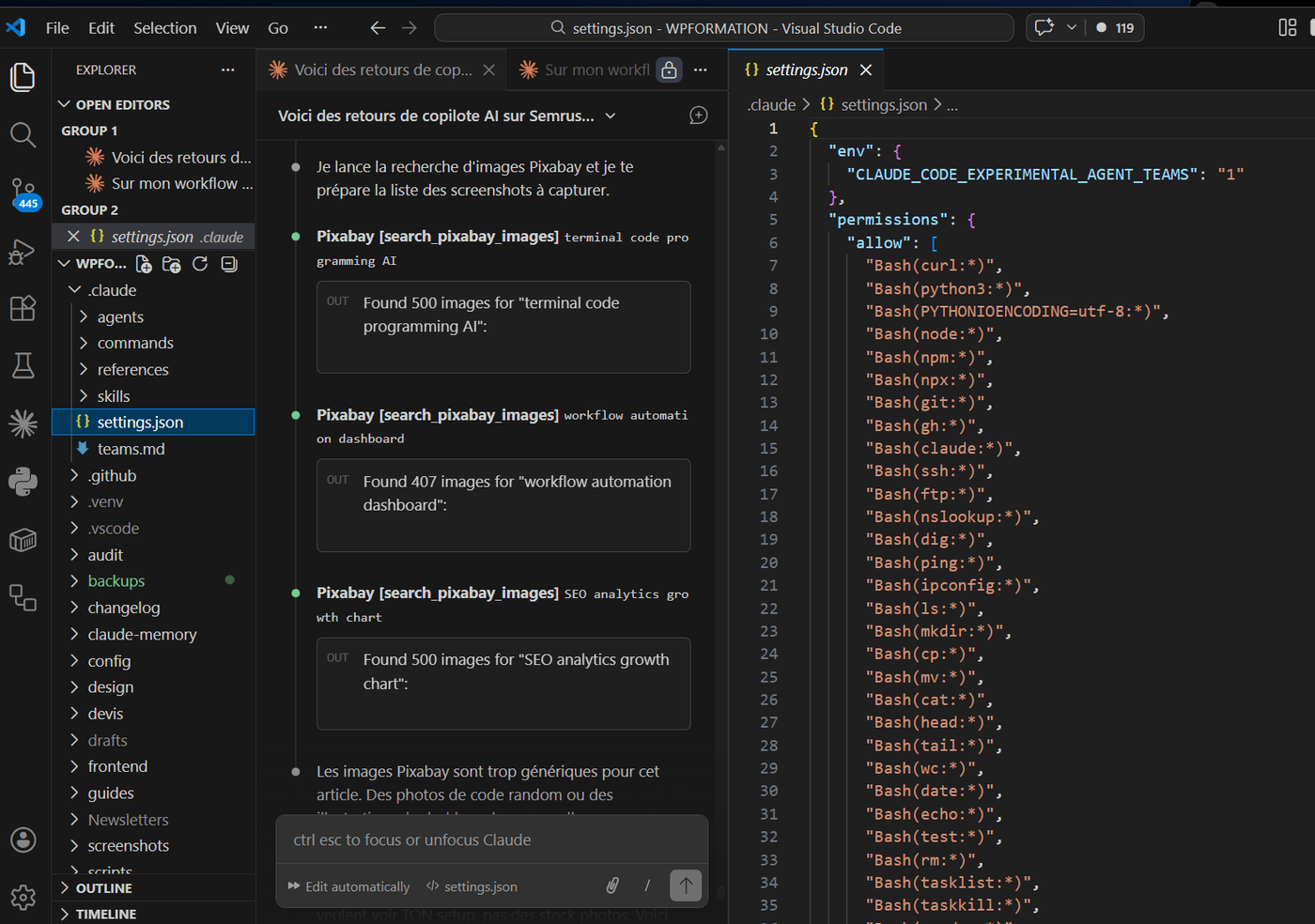 Configuration MCP et settings dans VS Code pour Claude Code