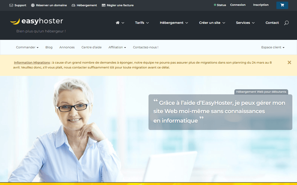 Page d'accueil EasyHoster hébergement WordPress avec support expert