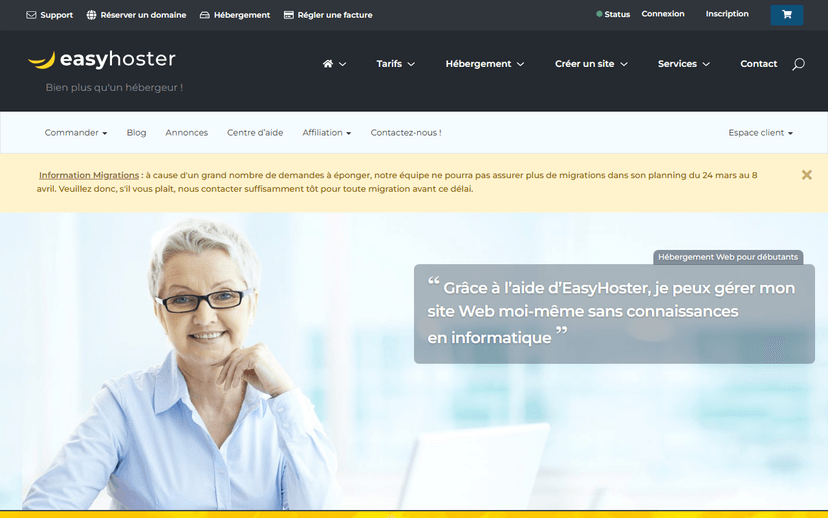 Page d'accueil EasyHoster hébergement WordPress avec support expert