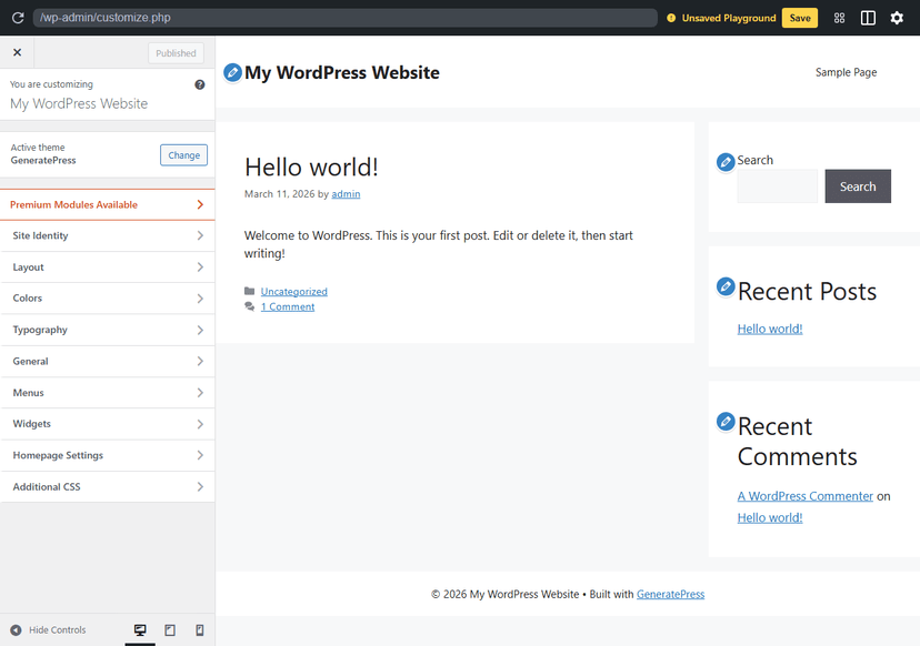 Personnalisation de GeneratePress via le Customizer WordPress