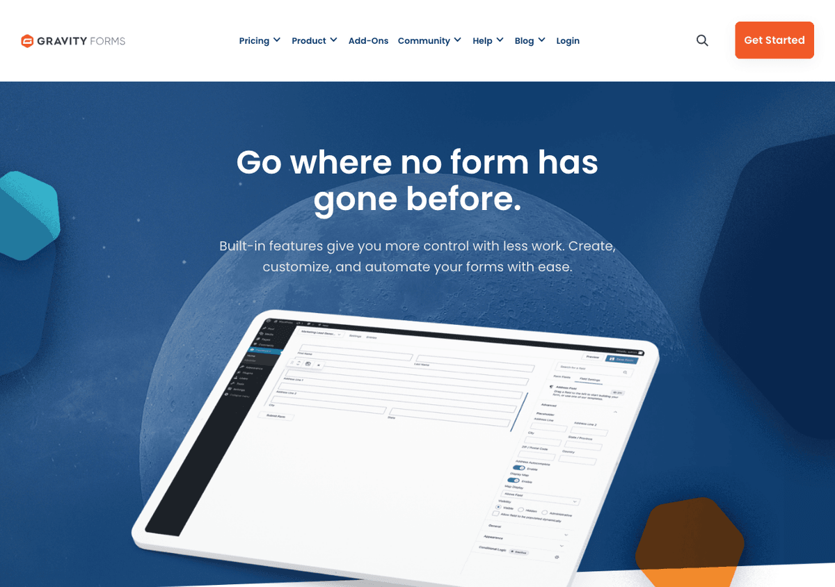 Interface du form builder Gravity Forms avec editeur drag-and-drop