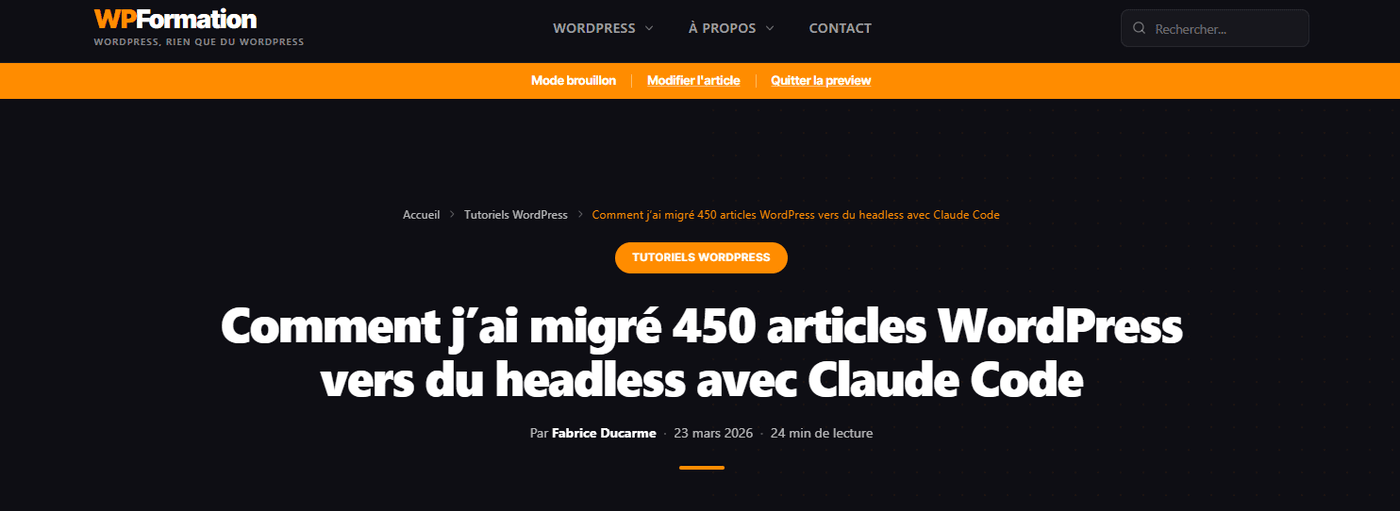 La preview NextJS de WPFormation.