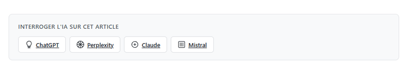 Partager avec l'IA ajoute des boutons sous tes articles pour que les lecteurs puissent discuter du contenu avec ChatGPT, Perplexity, Claude, Gemini ou Mistral