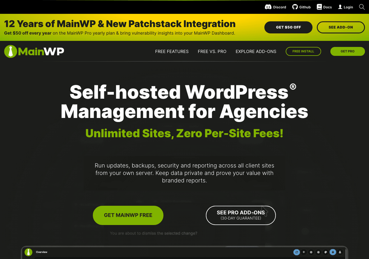 Interface MainWP : gestion WordPress self-hosted pour les agences