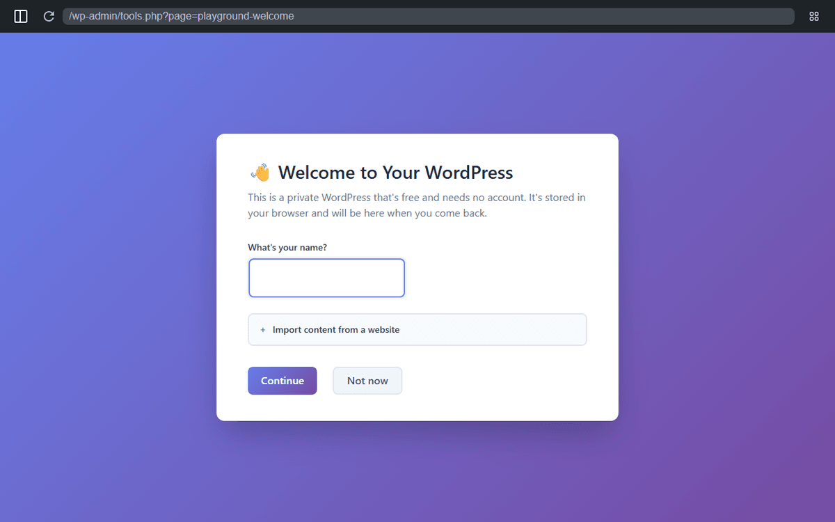 Page d'accueil my.wordpress.net - création d'un WordPress en un clic dans le navigateur