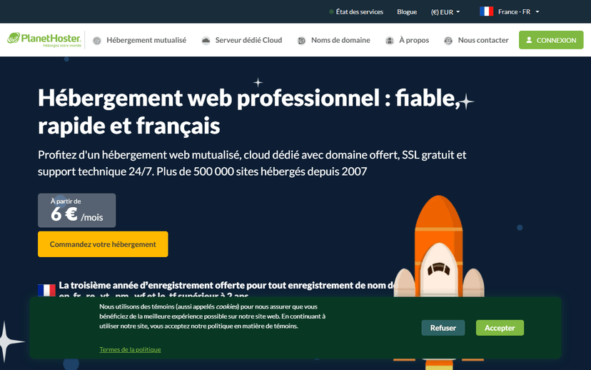 Page d'accueil PlanetHoster hébergement WordPress The World