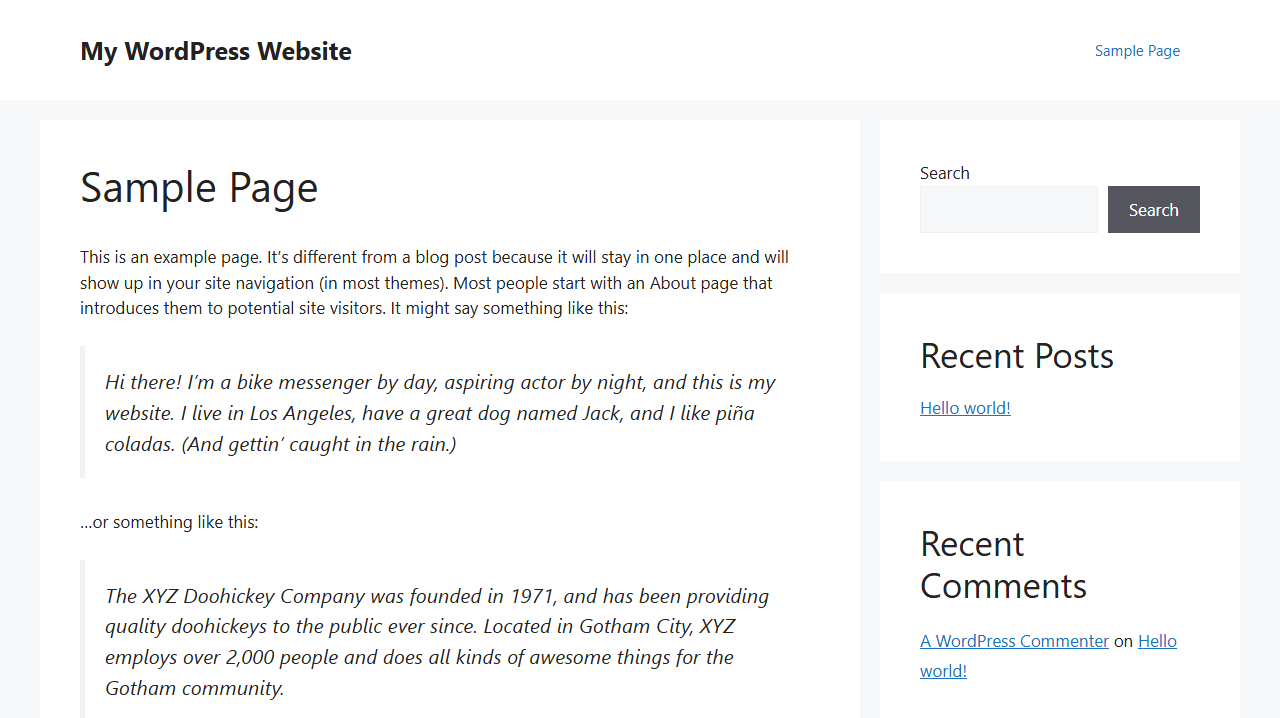 GeneratePress WordPress - rendu par défaut sur WordPress Playground
