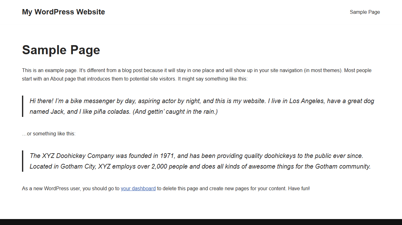 Neve FSE WordPress - rendu par défaut sur WordPress Playground