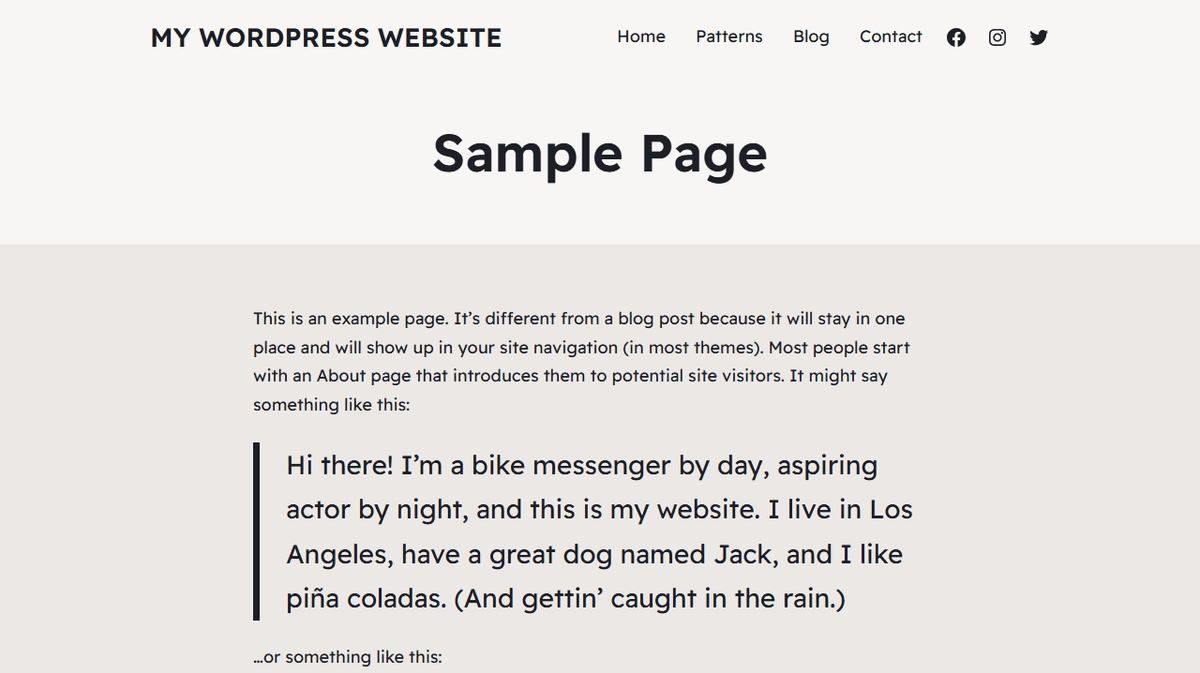 Raft FSE WordPress - homepage avec patterns sur WordPress Playground