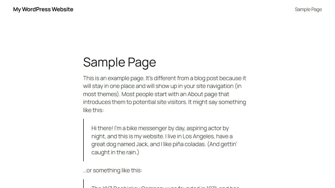 Twenty Twenty-Five WordPress - rendu par défaut sur WordPress Playground