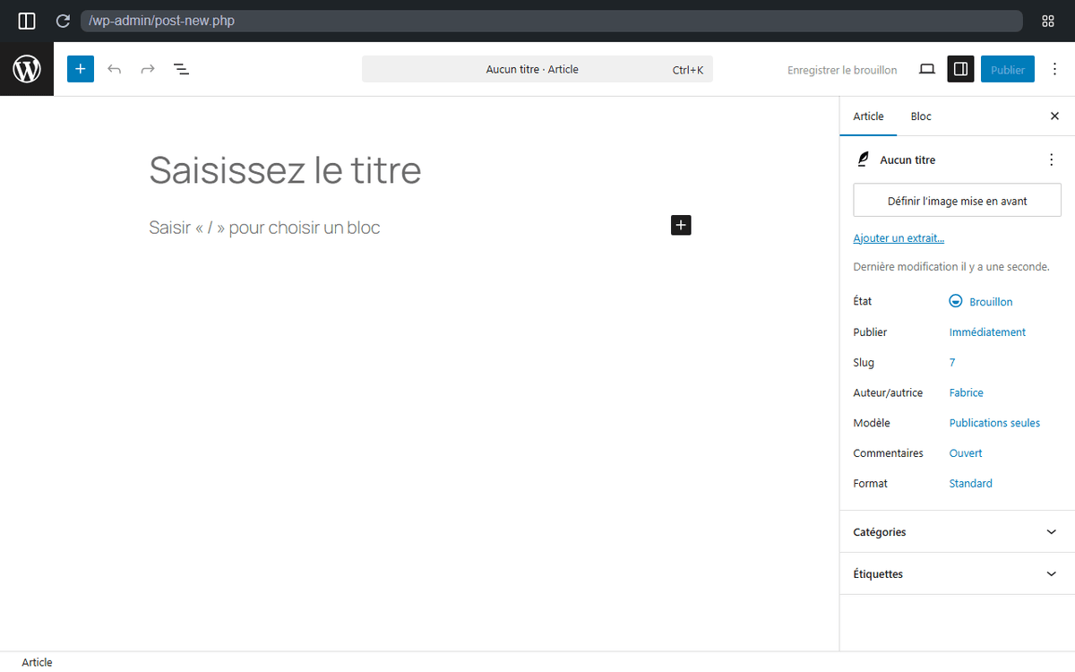 Éditeur Gutenberg WordPress - création de page avec les blocs natifs