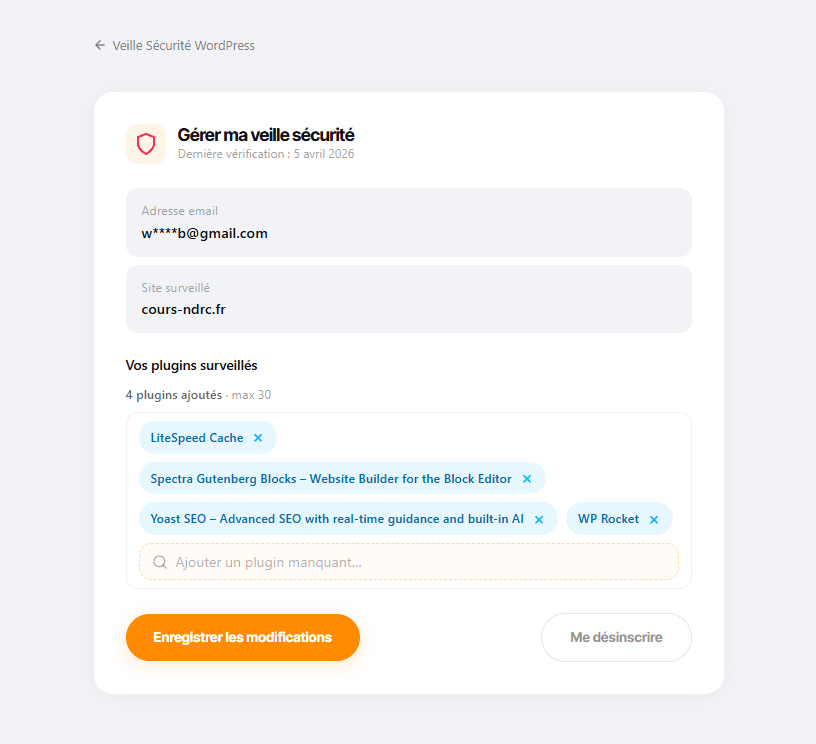 Gérer et personnaliser vos alertes veille sécurité WordPress
