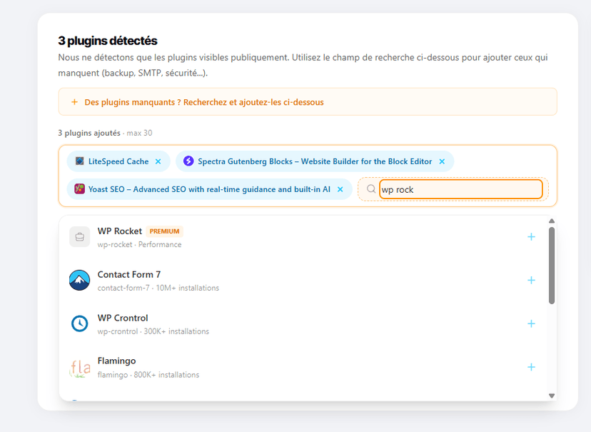 l'outil couvre désormais une centaine d'extensions premium parmi les plus populaires (Elementor Pro, WP Rocket, Astra Pro, ACF Pro...)