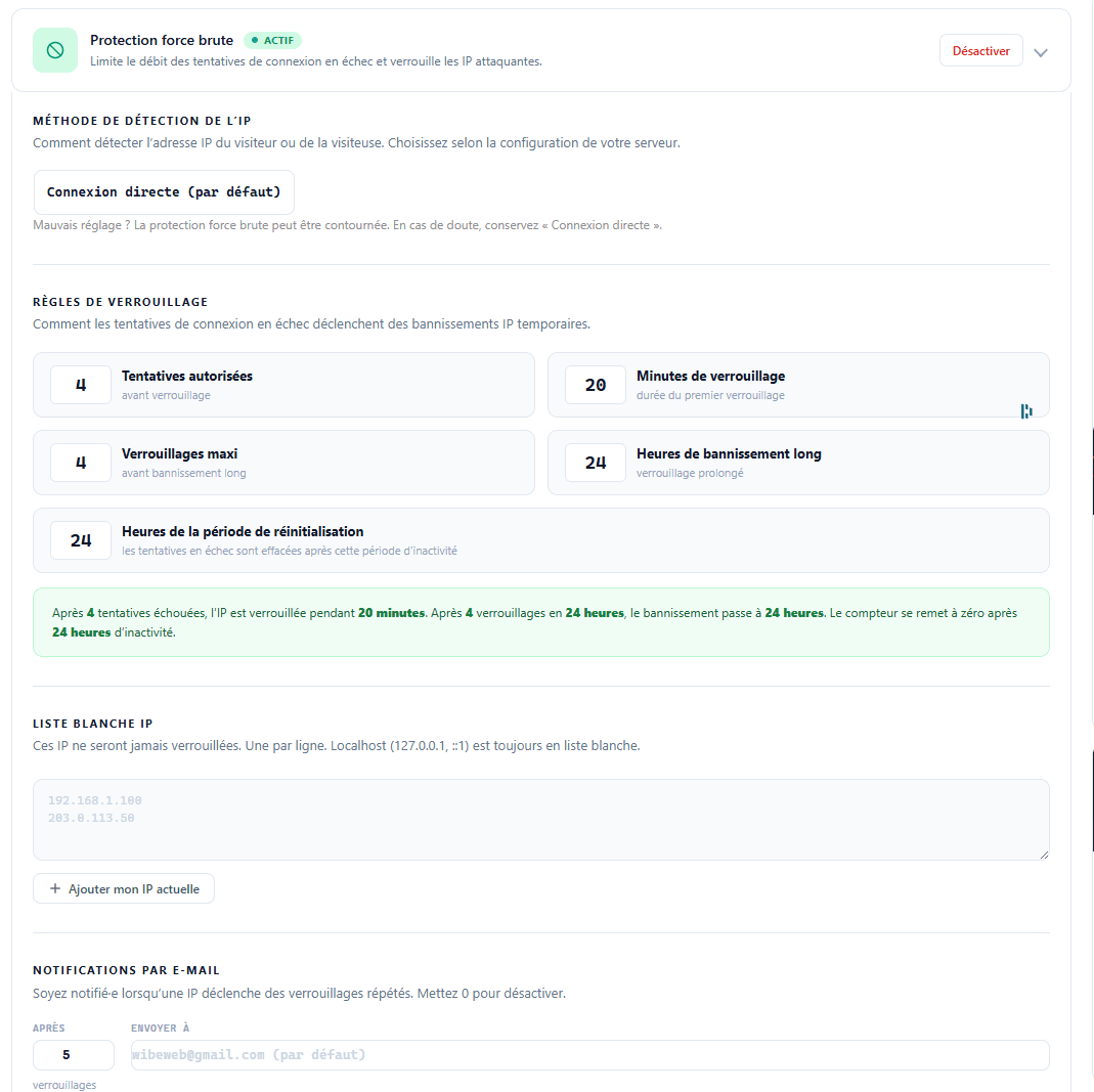 Brute Force Protection : verrouillage en cascade et anti-distribué