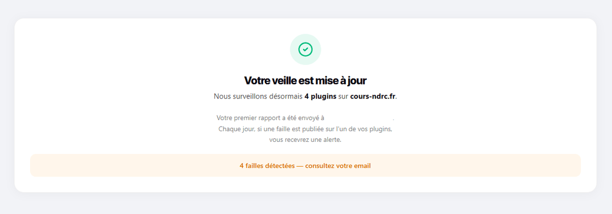 Le principe, c'est "configure et oublie". Tu renseignes tes plugins une fois, et la veille travaille pour toi.