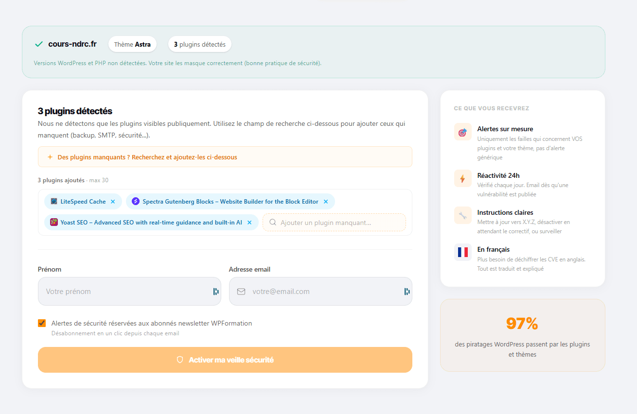 Automatique, gratuit, et sans rien installer ? la Veille Sécurité WPFormation