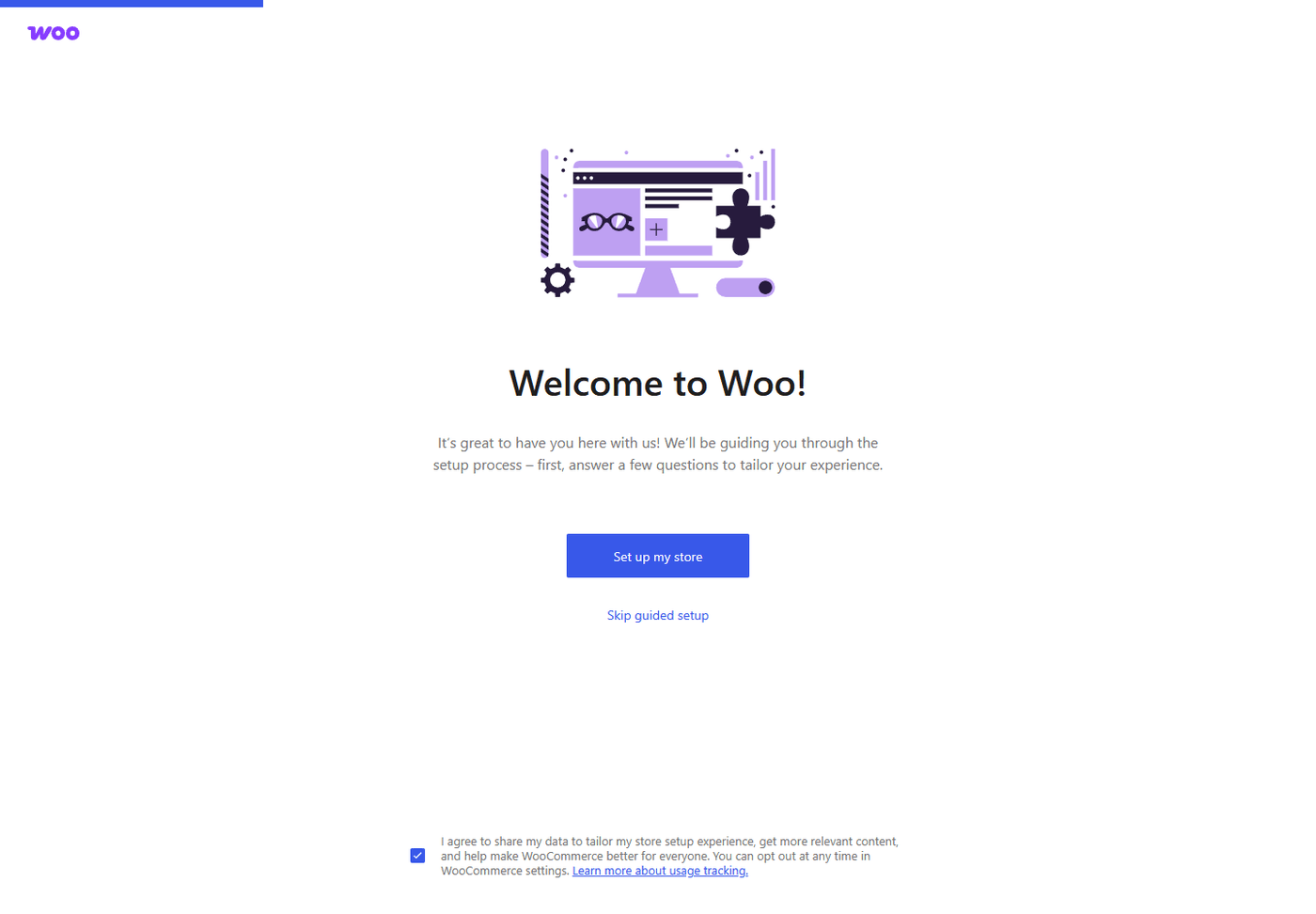 Écran de bienvenue WooCommerce après activation