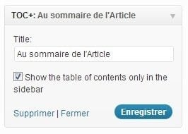 TOC+ dans un widget TOC+ dans un widget