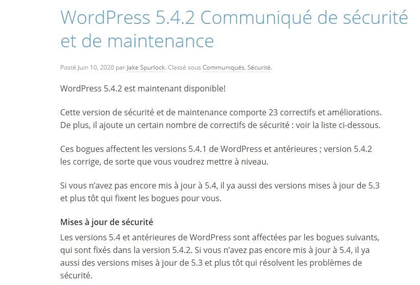 Mettre A Jour WordPress Securite