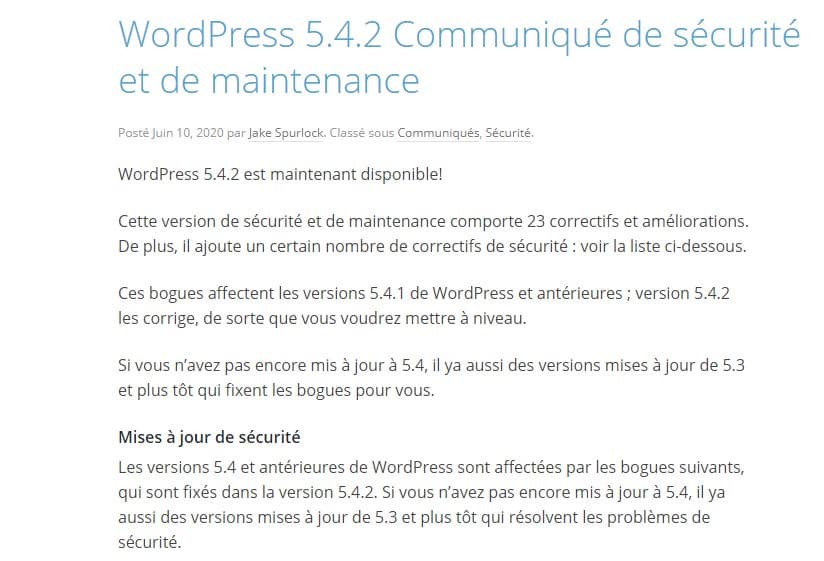 Mettre A Jour WordPress Securite
