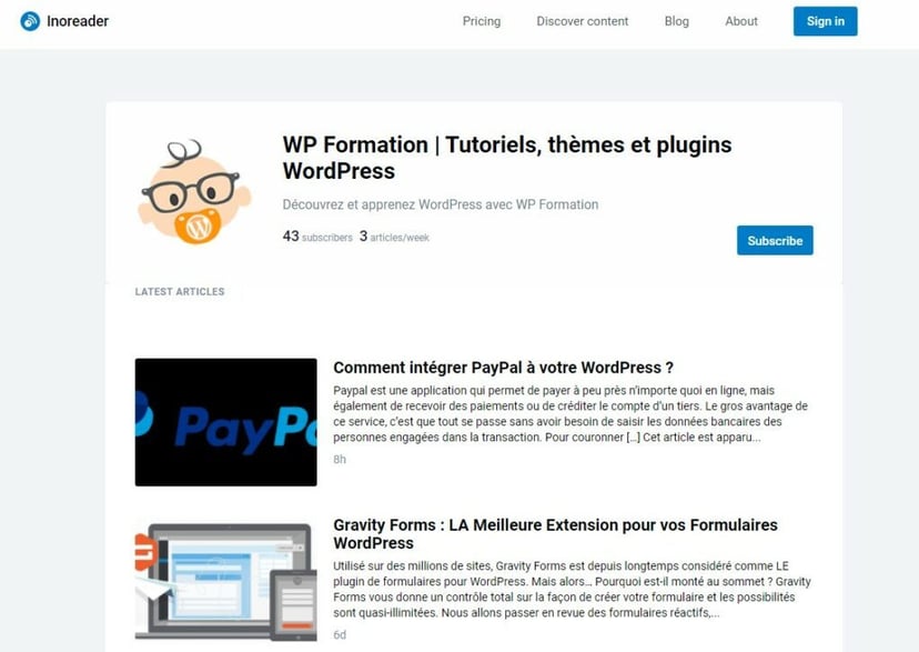 Flux RSS de WordPress vu dans Inoreader