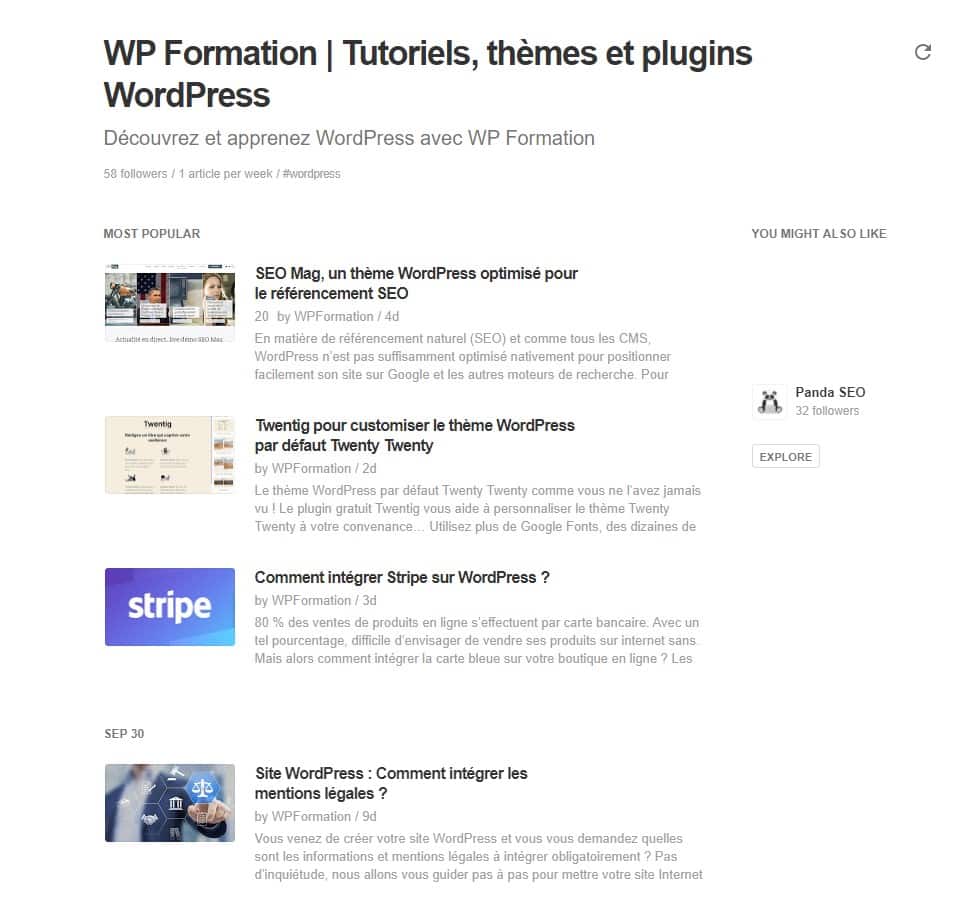 Flux RSS dans Feedly avec image à la une