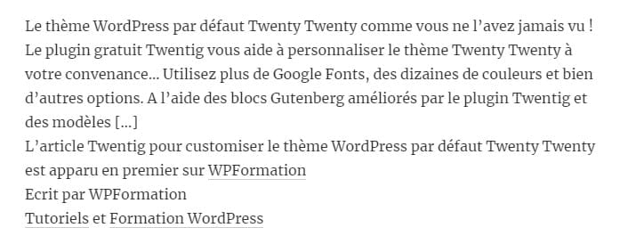 Texte personnalisé dans flux RSS WordPress