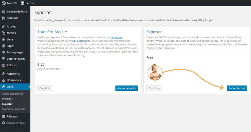 migration wordpress.com exporter