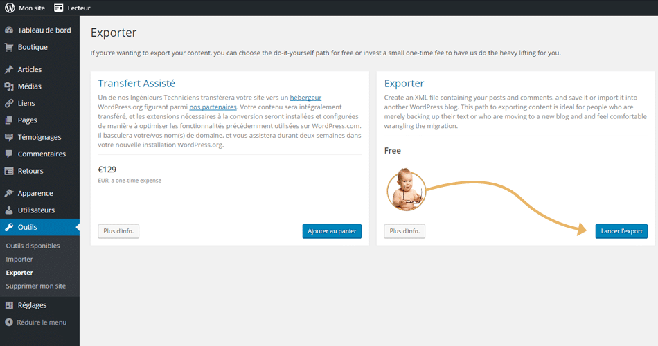 migration wordpress.com exporter