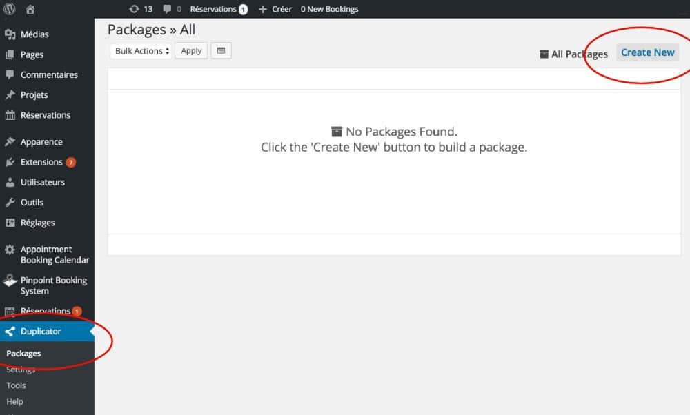 Création des packages avec Duplicator