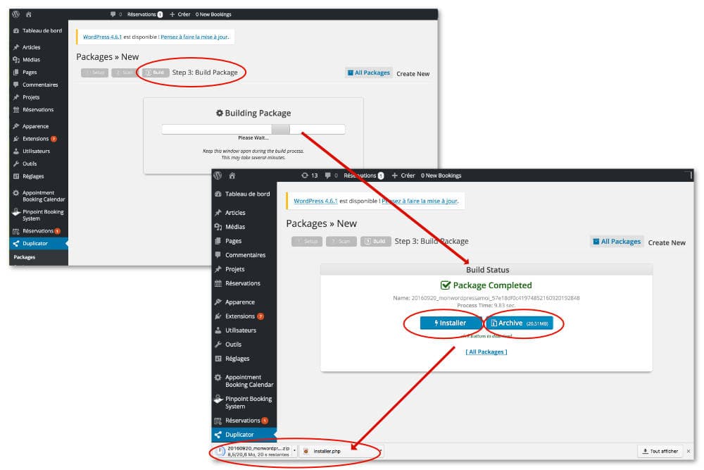 Construire et télécharger les fichiers