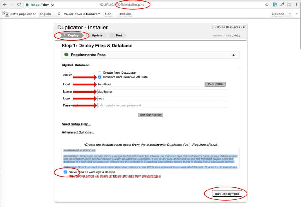 Connecter la nouvelle database