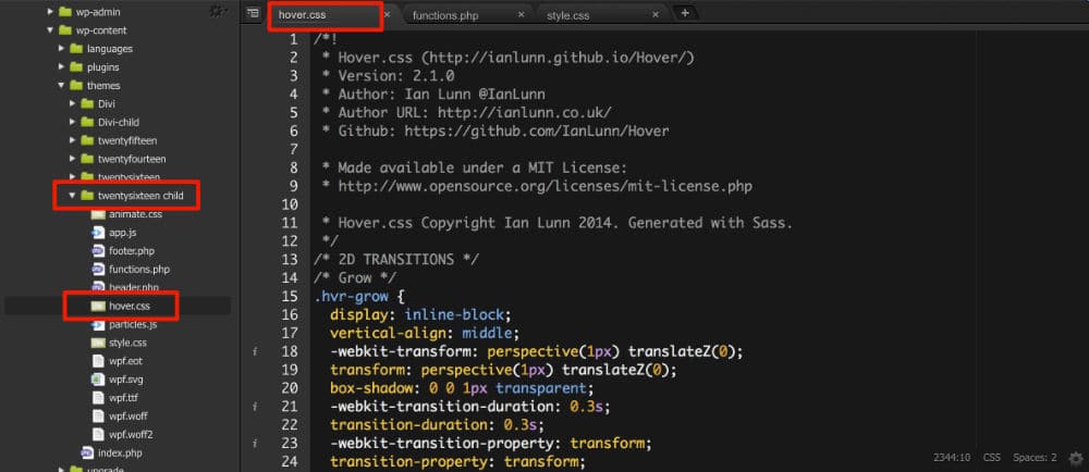 Créer la feuille de style Hover.css