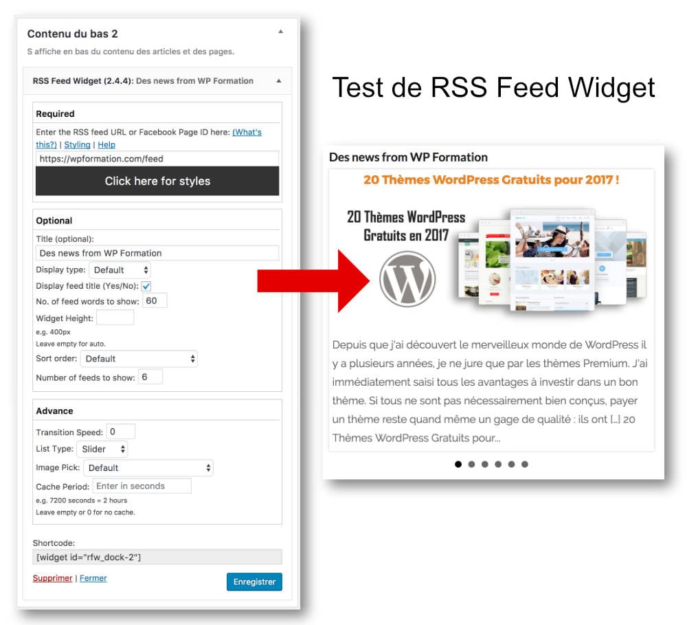 Rendu RSS Feed Widget dans WordPress