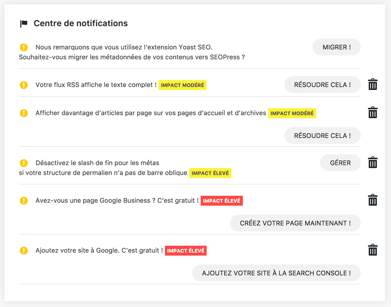 SEOPress centre notifications