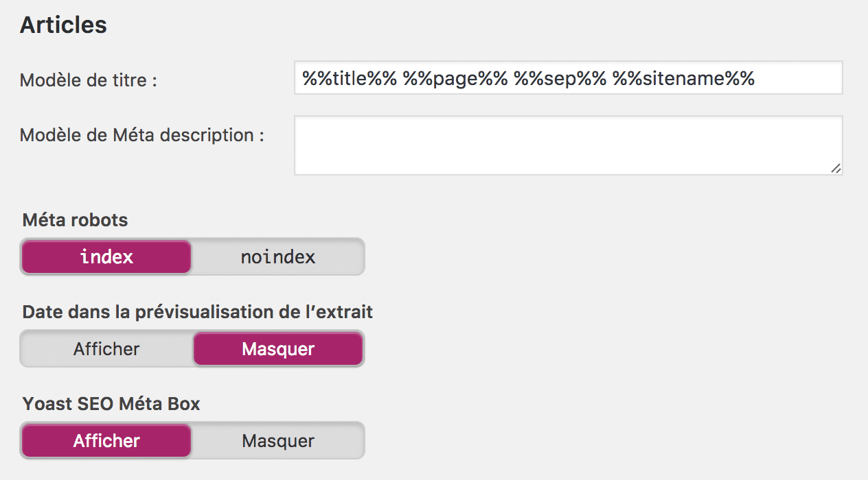 Yoast SEO Titres metas