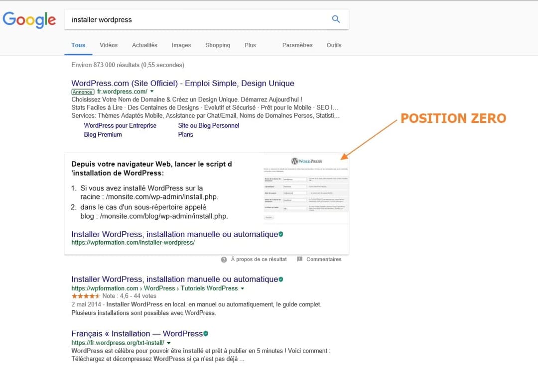 position zero wordpress